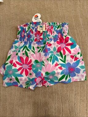 Hayden Girls Floral Smocked-Waist Shorts in Pink Blue Green
